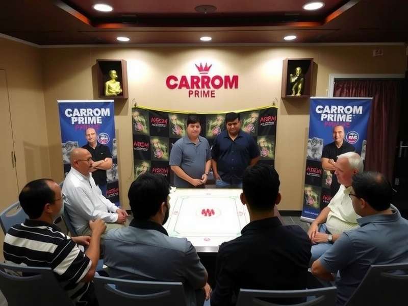 Carrom Prime Player Indian Meetup Carrom Prime Player Offline Meetup - Players gathered with real carrom boards and game banners