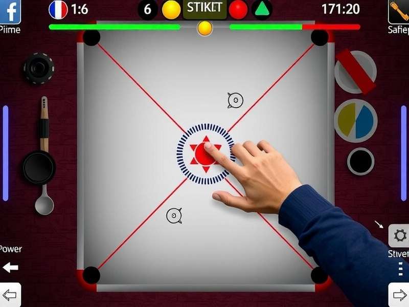 Carrom Prime Player Gameplay Screenshot Carrom Prime Player Gameplay - Showing finger control for striker with power bar
